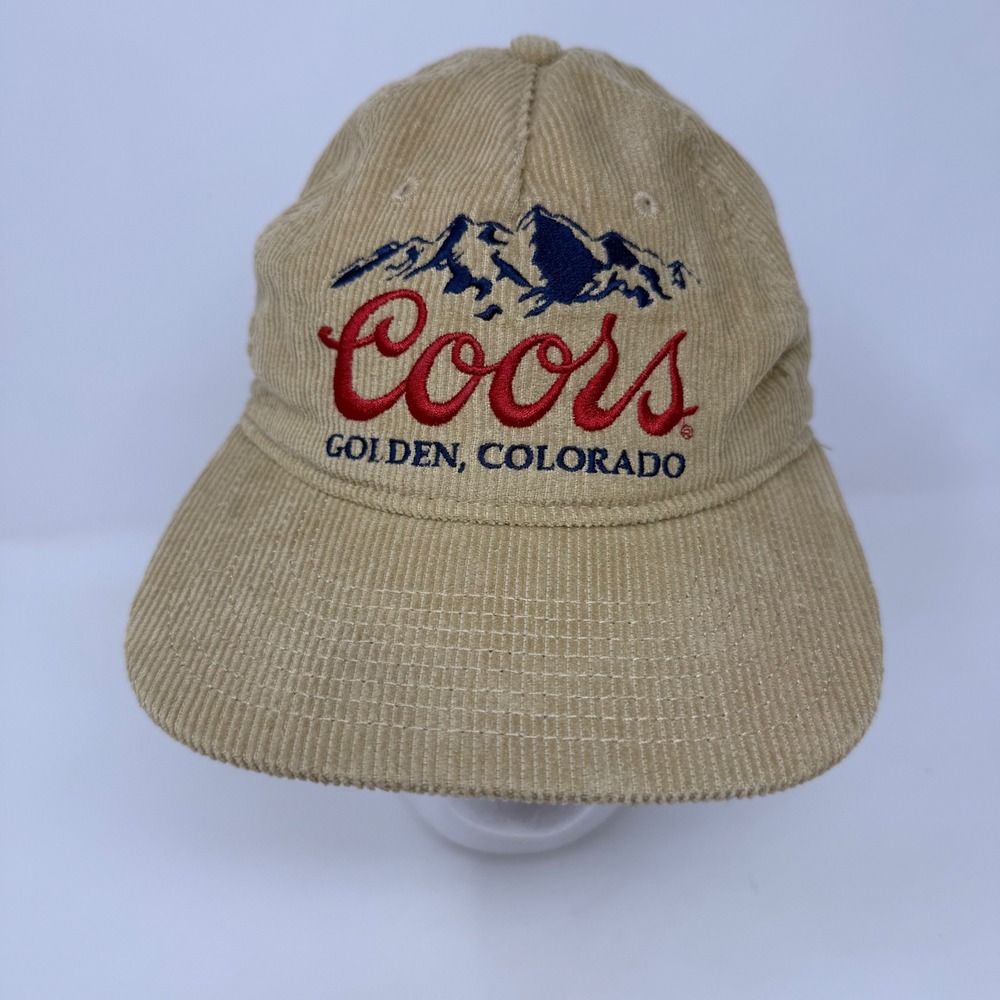 Coors Banquet Tan Corduroy Snapback Hat Golden Colorado Mountain Logo Cap Mens